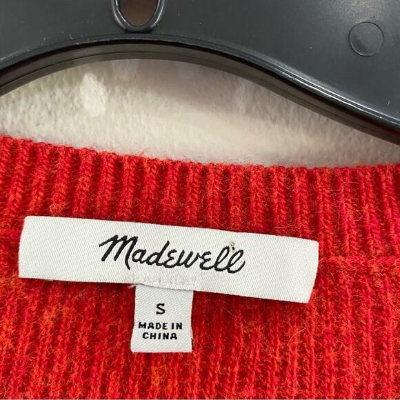 MADEWELL | Red Wool Blend Asherton Waffle Knit Henley v-neck sweater Size S - Picture 4 of 8
